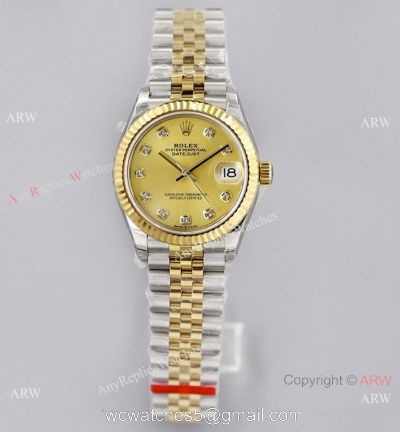 (EW)Swiss Clone Rolex Datejust 31mm Jubilee Watch 2-Tone Champagne Face 1
