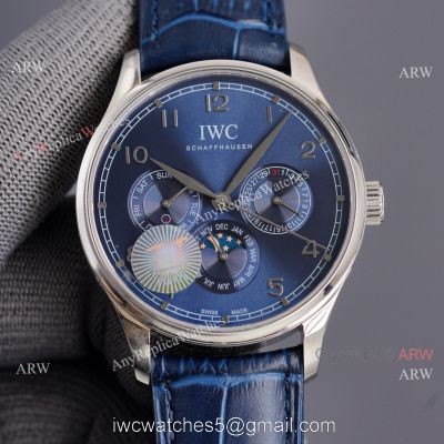 IWC Portuguese Moonphase 42MM Blue Face Arabic Leather Strap Watch 1