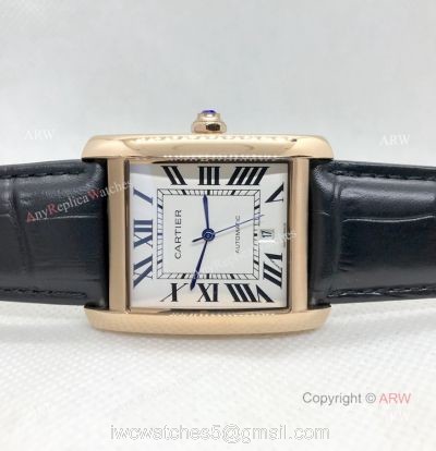Clone Cartier Tank Automatic Rose Gold White Dial Watch Men 1