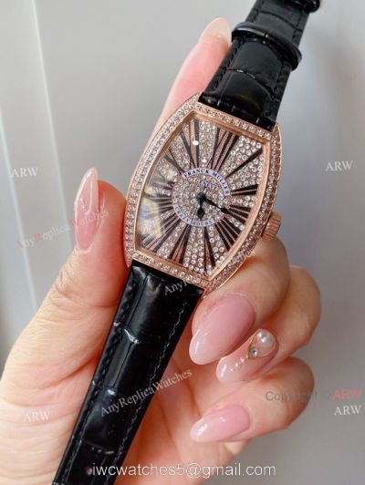 Iced Out Franck Muller Cintree Curvex Rose Gold Ladies Watch With Diamonds Best Copy 1