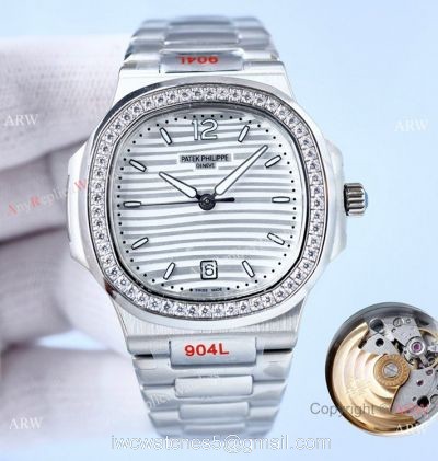 Swiss Quality Patek Philippe Nautilus 8215 Automatic Watch Diamond Bezel White Dial 1