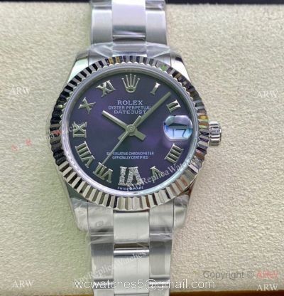 Swiss Copy Rolex Oyster Datejust 31mm Purple Roman Dial watch with VI Diamond 1