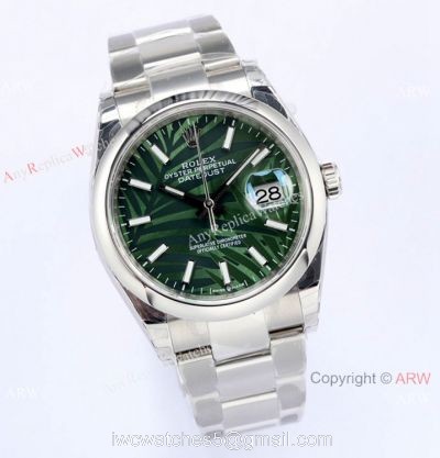 (EW)2021 New Rolex Oyster Datejust 36mm Green Palm Dial Watch Swiss 3235 Movement 1