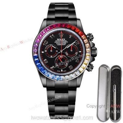 2021 New! Swiss Replica Daytona Rolex Blaken 7750 Watch Black Venom Rainbow Bezel Arabic Numerals 1