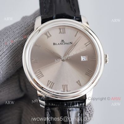 Fake Blancpain Villeret Gray Face 40MM Watch With Roman Markers Leather Band 1