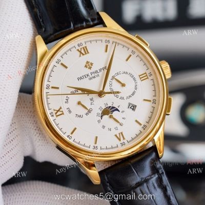 Swiss Replica Patek Philippe Moonphase Gold Grand Complications 9100 Automatic Watch White Face 1