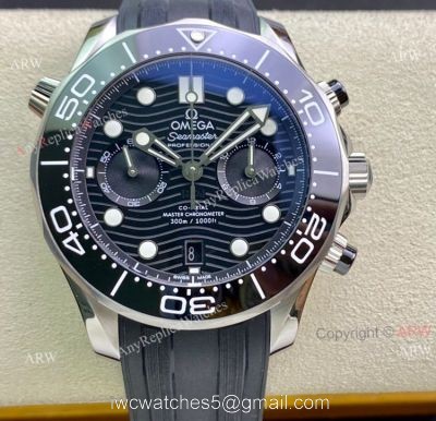 New OM Factory Omega Seamaster Diver 300 Black Dial Black Rubber Strap Replica Watch 44mm 1
