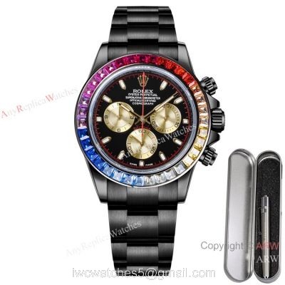 2021 New! Swiss Replica Daytona Rolex Blaken Rainbow 7750 Watch Gold Subdials 1