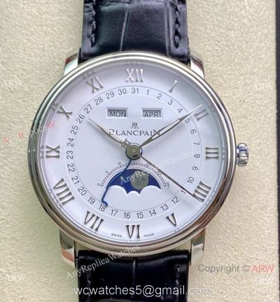 TW Factory Blancpain Villeret Cal.6654 White Dial Copy Watch with Moonphase 1