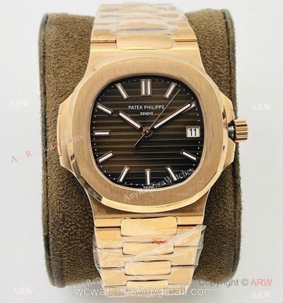 PFF Factory V4 Patek Philippe Nautilus Replica Watch Swiss 9015 Rose Gold Brown Dial 1