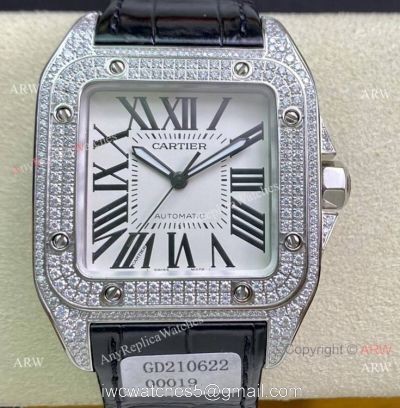 Swiss Quality Iced Out Cartier Santos De Watch Sapphire Crystal 1