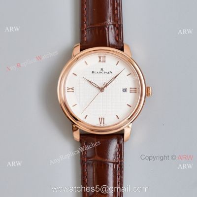 Copy Blancpain Villeret Rose Gold Case Watch With Roman Markers Brown Leather Strap 1