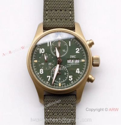 ZF Factory IWC Pilots 7750 Chronograph Spitfire Bronze Military Green Watch 1