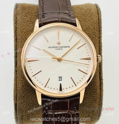 2021 New! MK Factory V4 Vacheron Constantin Patrimony Men Watch Rose Gold White Dial 1