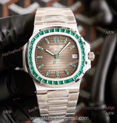 New! Swiss Copy Patek Philippe Nautilus Watch Green Diamond Gray Texture Dial Limited New 5711 1