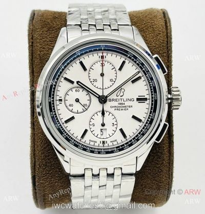 G8 Factory Breitling Premier B01 Chronograph 42mm Watch A7750 White Face 316L Steel 1