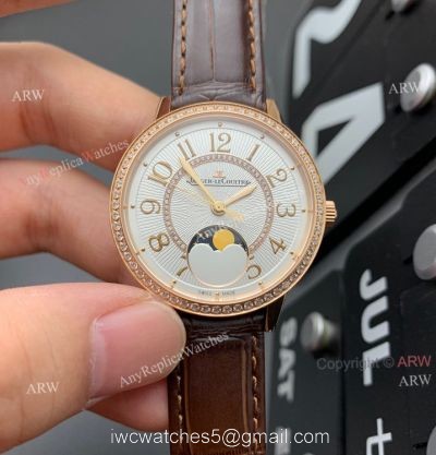 ZF Factory Replica Jaeger Lecoultre Rendez-Vous Rose Gold Watch White Face Brown Leather Strap 1