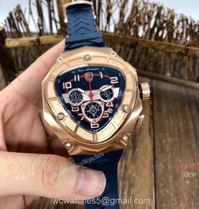 Quartz Tonino Lamborghini 124bbr Spyder 47mm Rose Gold Blue Rubber Band Knockoff Watch 1