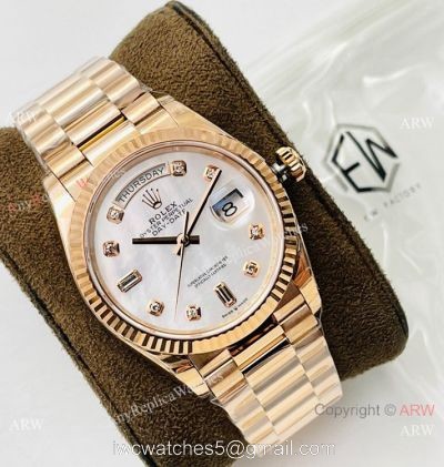 EW Factory V2 Super Clone Rolex Rose Gold DayDate 40 EWF 3255 White MOP Rose Gold Bracelet with nfc card 1