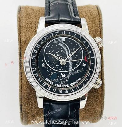PFF Factory V4 Patek Philippe 6102P Sky Moon Celestial Watch Black Dial Diamond Bezel 1
