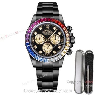 2021 New! Swiss Replica Rolex Daytona Blaken Rainbow 7750 Watch 40mm Black Venom Gold Subdials 1