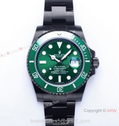 V9 Factory 1:1 Rolex Blaken Hulk Submariner Watch Cal.2824 Green Dial PVD Black Case 1