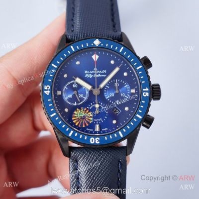2021 Swiss Copy Blancpain Fifty Fathoms Bathyscaphe Chronographe Flyback Watch Black and Blue 1