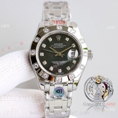 Swiss Replica Rolex Datejust Pearlmaster 81319 Watch Black Mother-Of-Pearl Stainless Steel 34mm 1