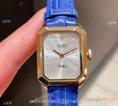 Replica Rolex Cellini White Face Gold Case Leather Strap 24MM Watch 1