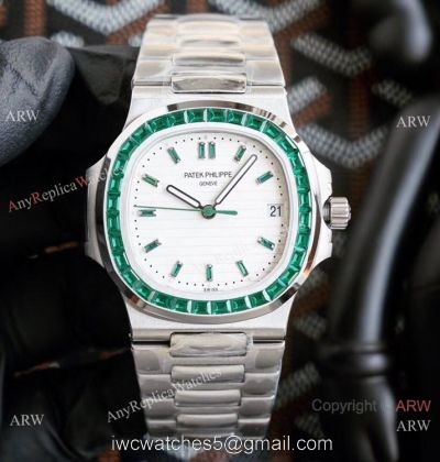 New! Swiss Grade Patek Philippe Nautilus New 5711 Watch 40.5mm Stainless Steel Green Diamond Bezel 1