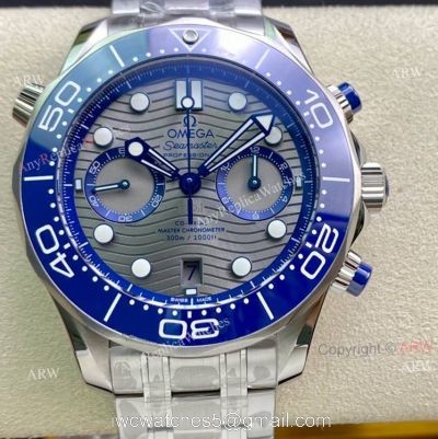 OMF Omega Seamaster With Grey Dial Ss Bracelet Blue Ceramic Bezel High End Replica 44mm 1