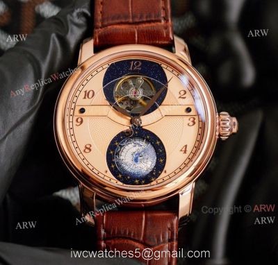 Automatic Montblanc Tourbillon Geosphere Rose Gold Replica Watch Brown Leather Strap For Men 1