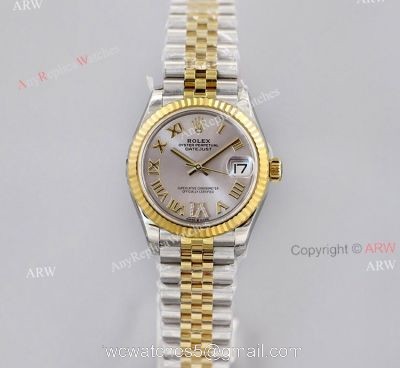 EWF Replica Rolex Datejust Two Tone Jubilee Watch Grey Dial With Diamonds VI Markers 1