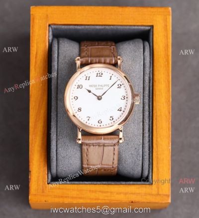 Swiss Patek Philippe Calatrava Ultra-Thin Automatic Lady Watch Rose Gold White Dial 1