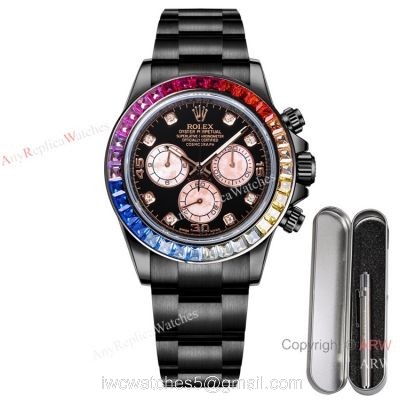 2021 New! Swiss Replica Rolex Daytona Blaken Rainbow 7750 Watch 40mm Black Venom Rose Gold Subdials 1