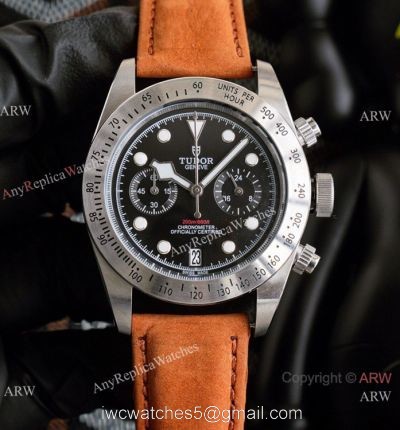 Clone Tudor Heritage Black Bay Chronograph Watch Stainless steel Brown Leather Strap 1