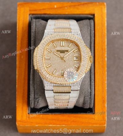 AAA Grade Copy Patek Philippe Nautilus Swiss 9015 Watch 40mm Gold Diamond Dial 2-Tone 1