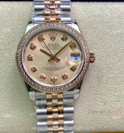 Swiss Replica Rolex Datejust WF Salmon Diamond Jubilee Watch 31mm Mid-size 1