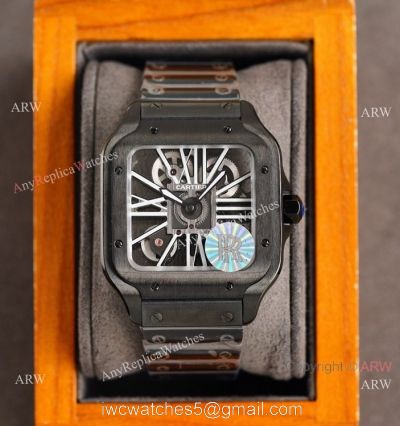 New Replica Santos de Cartier Skeleton watch All Black Swiss Quality 1