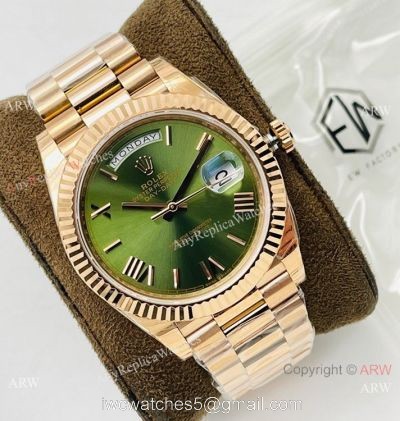 EW Factory V2 Rolex Day-Date 40mm 3255 Olive Green Rose Gold President Watch with NFC card 1