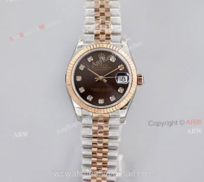 1:1 EWF Rolex Datejust Rose Gold Chocolate Dial With Diamonds High End Replica Watch 1