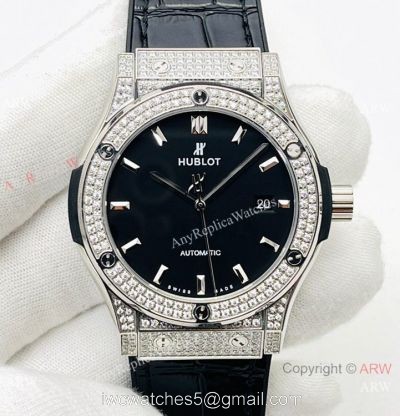 HB Factory V3 Hublot Classic Fusion Swiss Hub1213 Watch Iced Out Black Dial Super Clone 1
