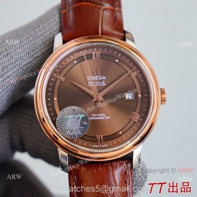 Swiss Quality Copy Omega De Ville Co-Axial Watch 8215 Movement Chocolate Dial Leather Strap 1