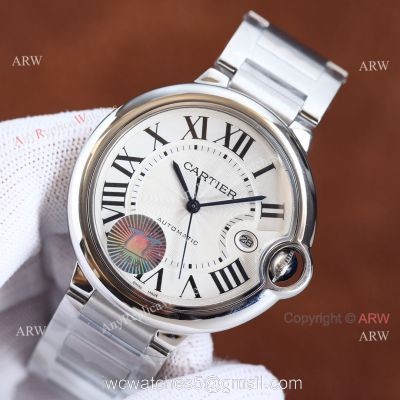 Copy Balloon Blue Cartier Silver Face 42mm Stainless Steel Strap Watch 1
