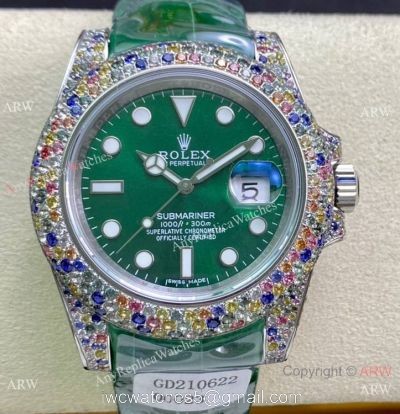 Swiss Quality Copy Rolex Submariner Green Limited Edition Watch Rainbow Bezel 1