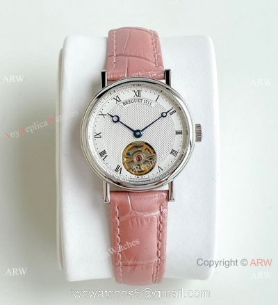 New Copy Breguet Classique Tourbillon Watch Pink Leather Strap Women 32mm 1