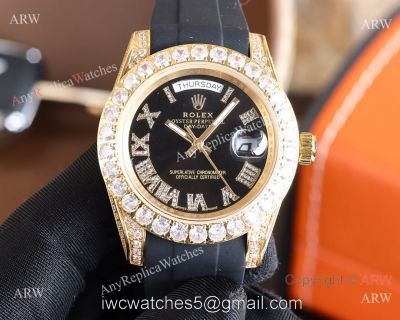 Replica Rolex Day-Date Diamond Gold Bezel Black Face 40 MM Watch 1