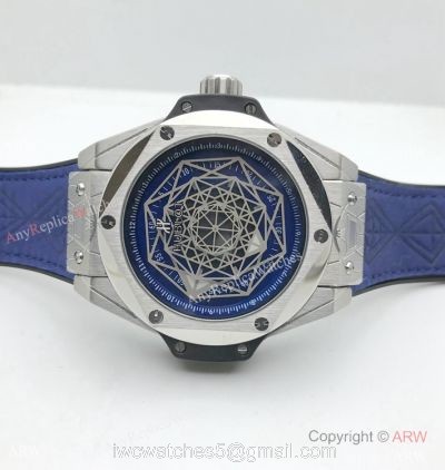 Replica Hublot Big Bang Sang Bleu Watch Automaitc Blue Gummy Strap 1