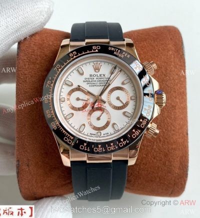 Copy Rolex Daytona A7750 Oysterflex Watch White Dial Rose Gold 1