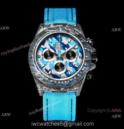 NEW! TW Factory 1-1 Rolex DIW NTPT Carbon Daytona Watch 7750 Chronograph Blue Fabric Leather Band 1